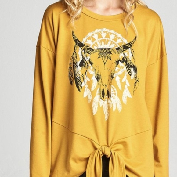 Mustard Texan Horns Print Top - Picture 3 of 3